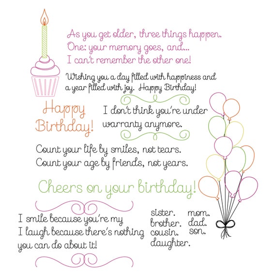 Birthday Sentiments Svg Pack Single Line Drawing Etsy