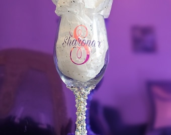 Personalized Bedazzled Wine Glass