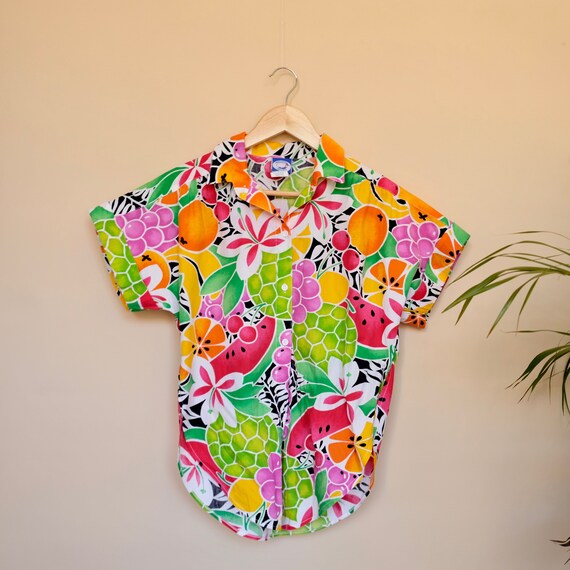 Vintage 80s Fruit Print Blouse by Regatta Sport