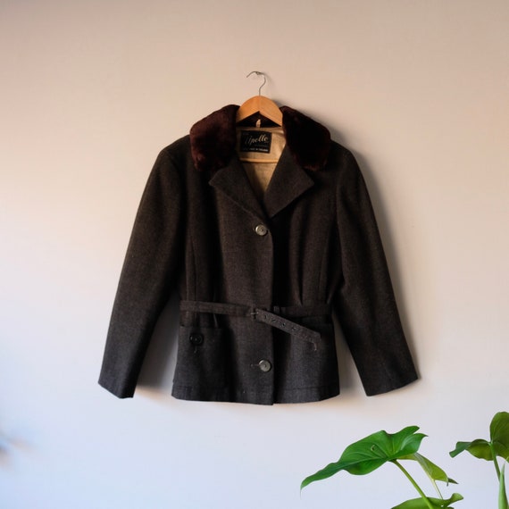 Vintage 50s-60s Faux Fur Collar Wool Jacket by Apo