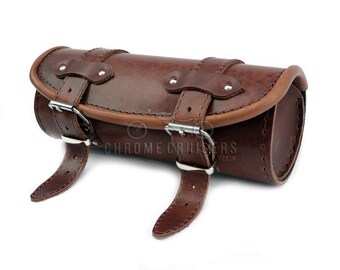 Tool Roll Motorcycle Brown Genuine Leather Bag Pouch