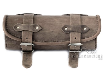 Motorcycle Brown Genuine Leather Tool Roll Bag Pouch