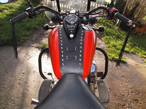 Black Leather Tank Cover For Kawasaki VN800 Vulcan By VtwinWorld.com - View #3