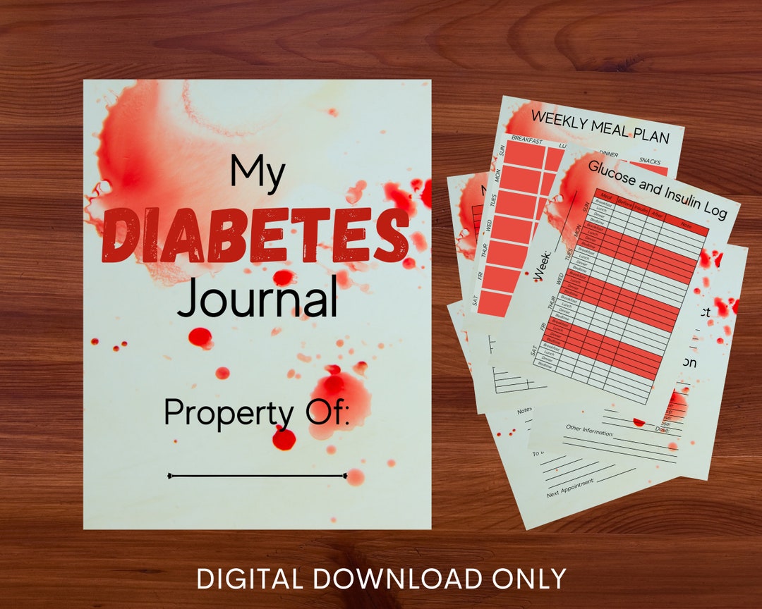 Bloody Diabetes Journal Printable Blood Glucose Log Book Etsy