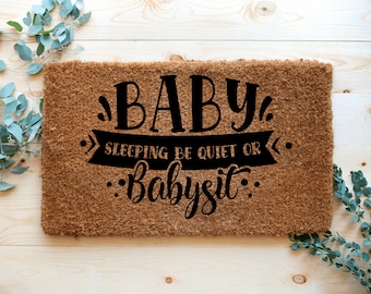 Baby Sleeping | Novelty Handmade Doormats | Funny Doormats |  | Rude Doormat Designs| Outdoor Doormat | Natural Doormat | Custom Doormats