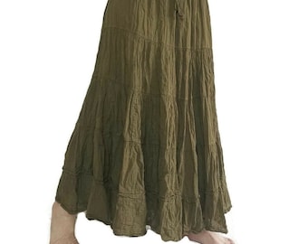 Falda de playa, falda maxi de algodón para el verano de la playa, faldas boho gitanas, faldas hippies largas, falda acogedora, falda casual falda de mujer falda de volantes escalonados