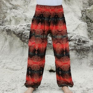 Harem Pants  RED Pants, Boho Stretchy Pants, Elastic Waist Clothing Beach Women Baggy Lisa pants ,soft rayon pants,printed pants Summer,