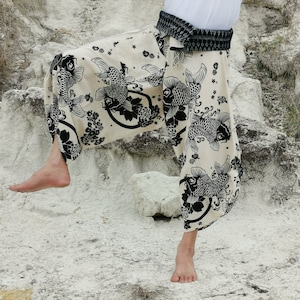 Samurai pants Printed Fabric  pants unique designs  Aladdin Trousers Yoga pants,Samurai Unisex  Art Pants Harem wear Boho Comfy Lounge wear