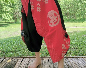 Samurai Pants ,Thailand Pants,Red pants fisherman pants Tie waist pants Unisex  Ninja Pants Japan Style Pants Kimono RedTrousers comfy pants