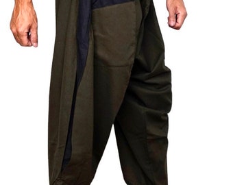 Elastic Waist Samurai Pants, Samurai Pants Unisex Harem Pants Yoga Trousers  Fisherman pants Casual Cotton vegan Clothing Cosy Comfy Green
