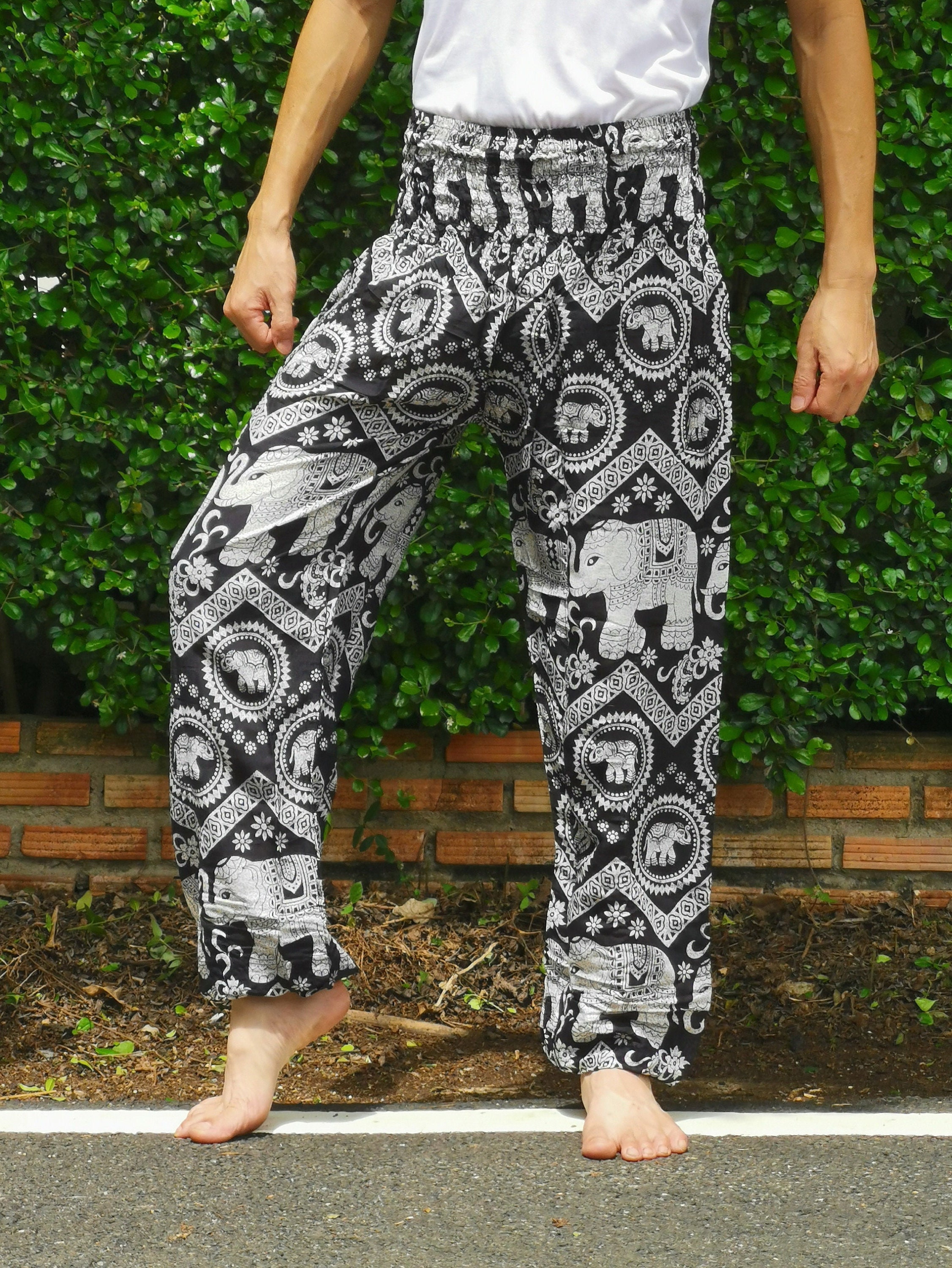Pantalones de elefante tailandes pantalones de elefante negro pantalones de elefante pantalones de rayon pantalones Genie pantalones unicos elefante pantalones de elefante tailandes Lisa Etsy Mexico