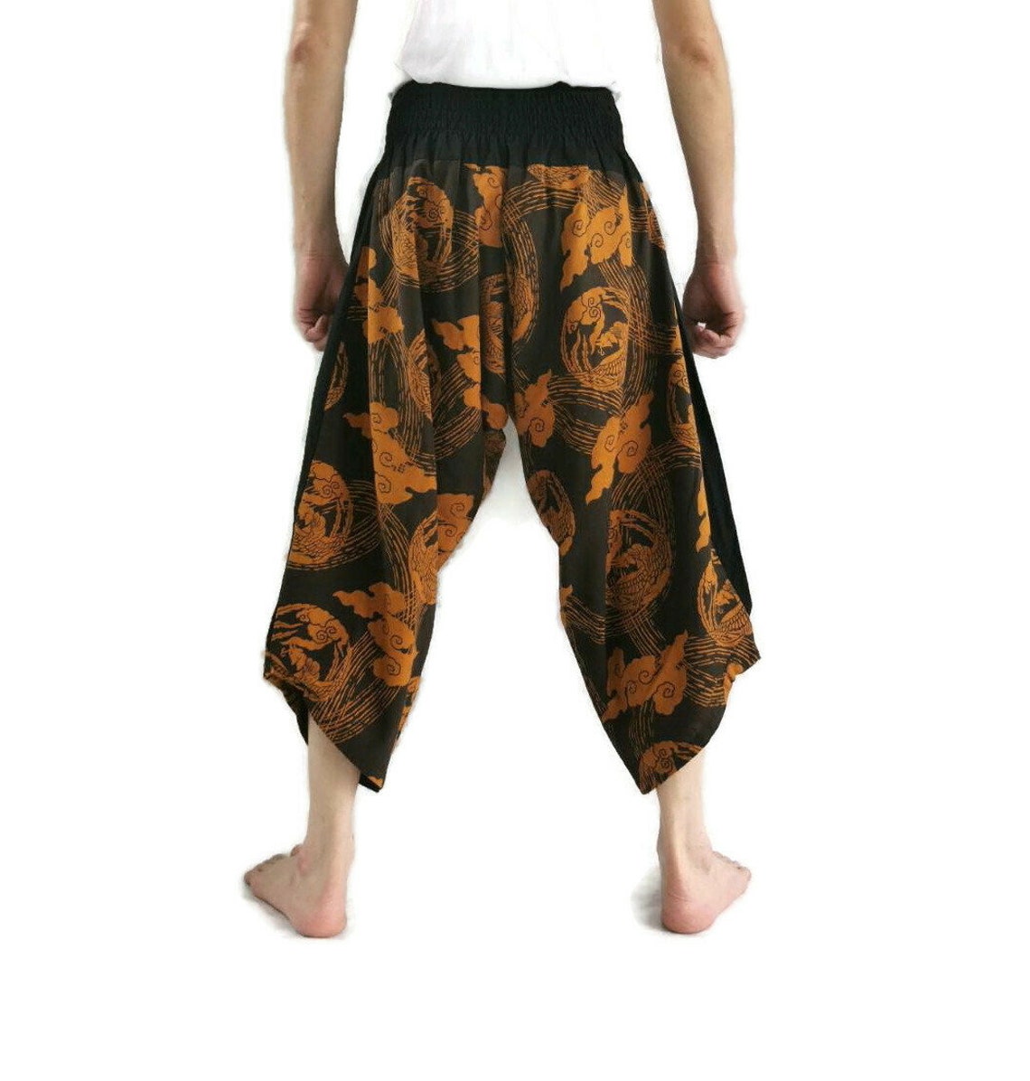 Elastic Waist Samurai PantsBrown Japan Cloud Printed Cotton | Etsy