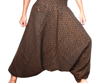 Harem Brown pants ,Fisherman pants , Fastival pants Women  Men trouser Comfy, Yoga Pants, hippie Pants, Elastic waist pants , Casual  pants