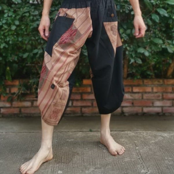 Elastic Waist Samurai Pants,Samurai Pants Men's Fahion Harem Pants Yoga Pants Casual Cotton Tan Naga Cotton New Samurai pants,Trousers