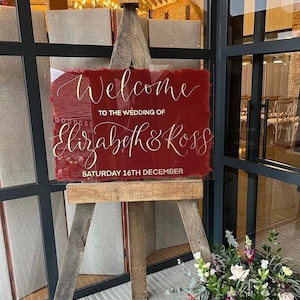 Letrero de bienvenida a la boda pintado a mano transparente acrílico perspex caligrafía rústica A2 A3 A1
