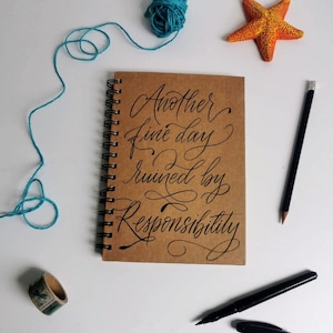 Carnet de notes kraft A5 personnalisé avec inscription calligraphie | Cadeaux personnalisés Journal fait main Unique