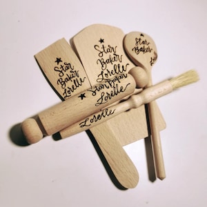 Children's Hand Burned and Personalised Mini Baking Set / Chef, Pyrography