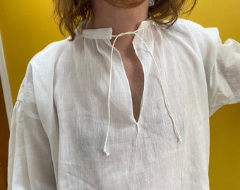 Men's linen shirt with tie strings