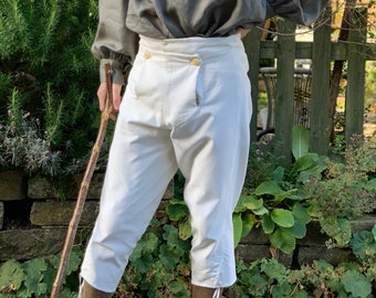 Men's breeches in undyed cotton corduroy, fall-front style