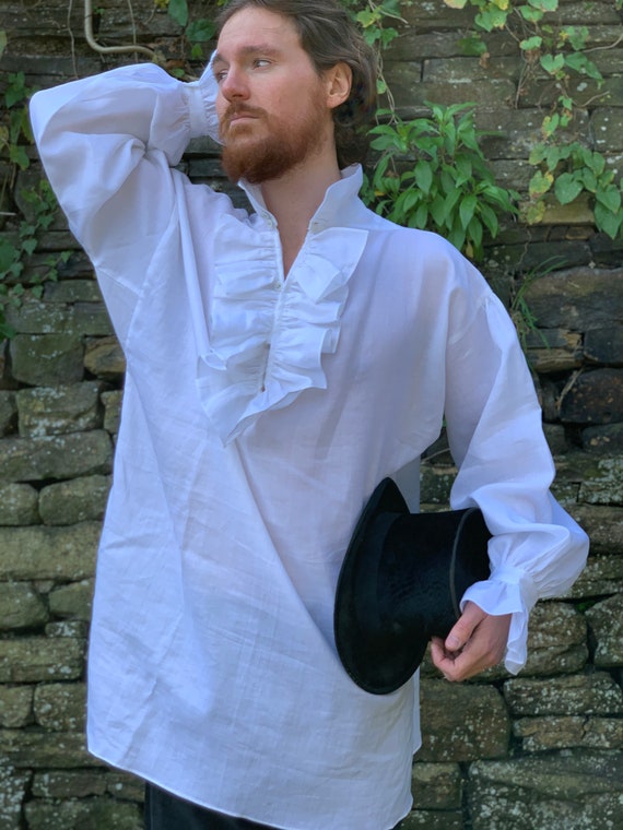Men's Linen Shirt With Frilled Front and Cuffs - Etsy