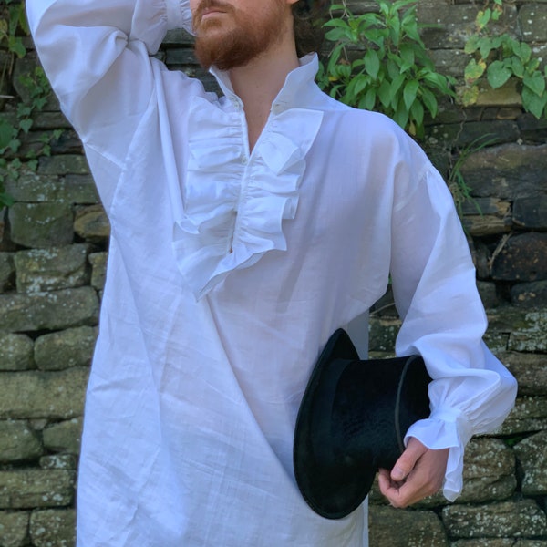 Men's linen shirt with frilled front and cuffs
