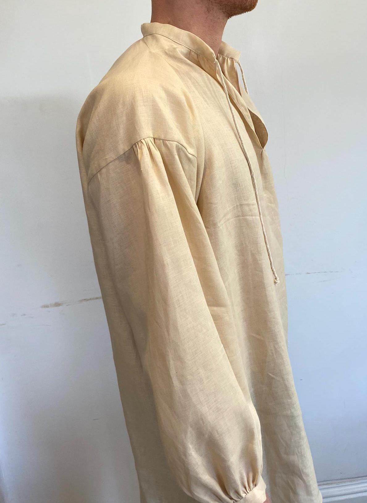 トップス CONSISTER STRAW YARN LINEN SHIRT Men's Straw Coloured Linen Shirt With Tie Strings - Etsy