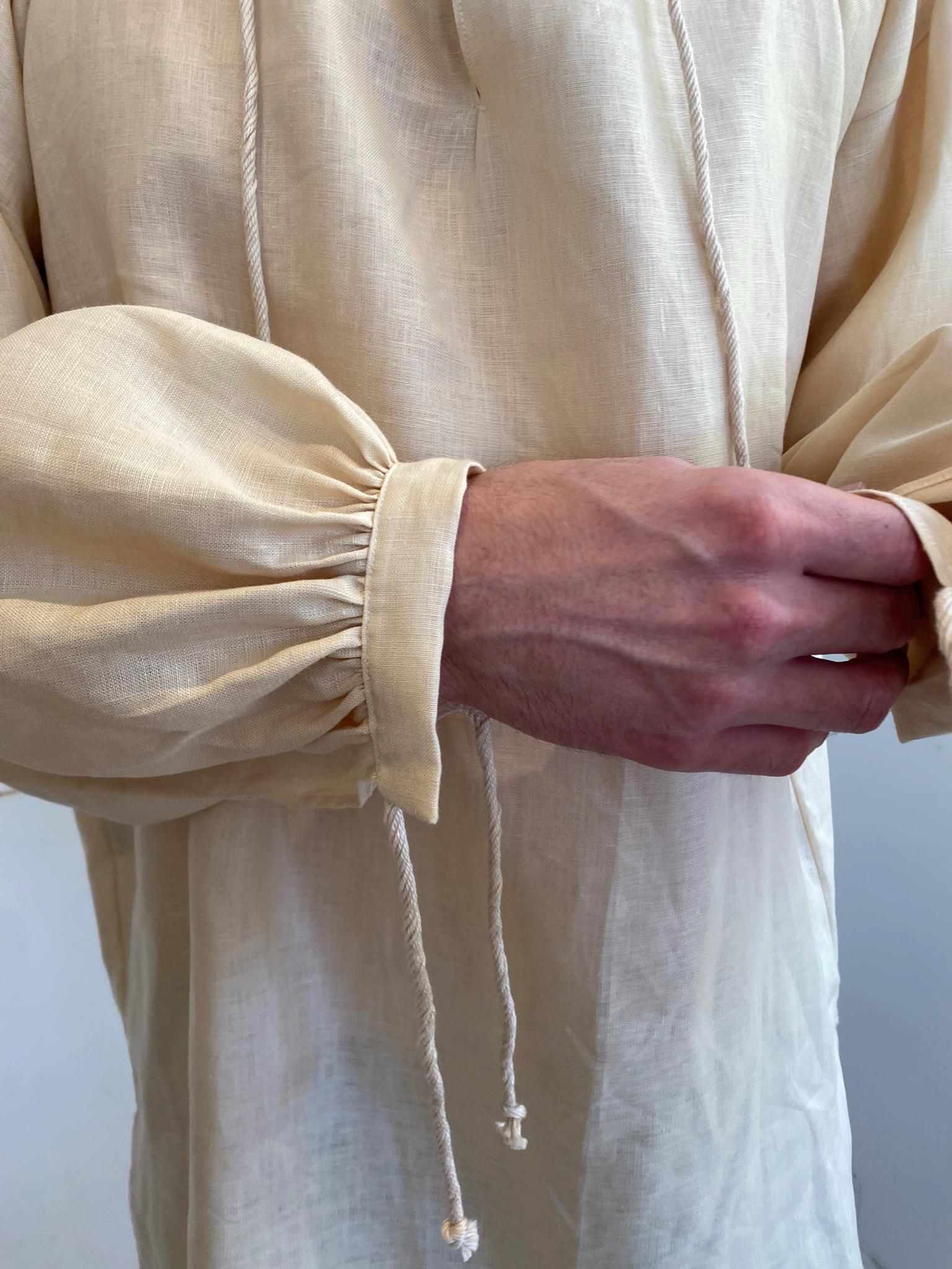 Men's Straw Coloured Linen Shirt With Tie Strings - Etsy