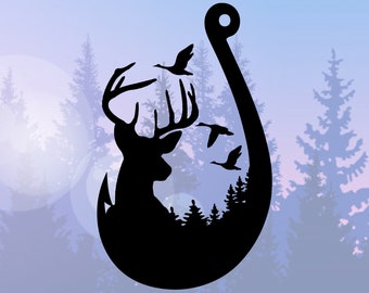 Ente, Hirsch und Haken für Cricut und Silhouette, Jagd, Angeln, Printable, Cut Files, Digital File.