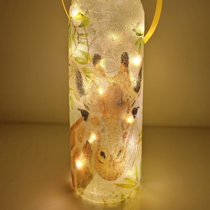 Giraffe Bottle Lamp, Decoupage Bottle light, Bottle with Lights, Giraffe Gift, Giraffe Light