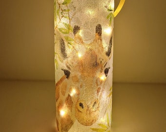 Giraffe Bottle Lamp, Decoupage Bottle light, Bottle with Lights, Giraffe Gift, Giraffe Light