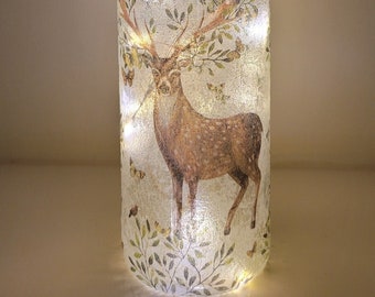 Stag Bottle Lamp, Decoupage Stag Bottle Light, Bottle With Lights, Stag Lamp