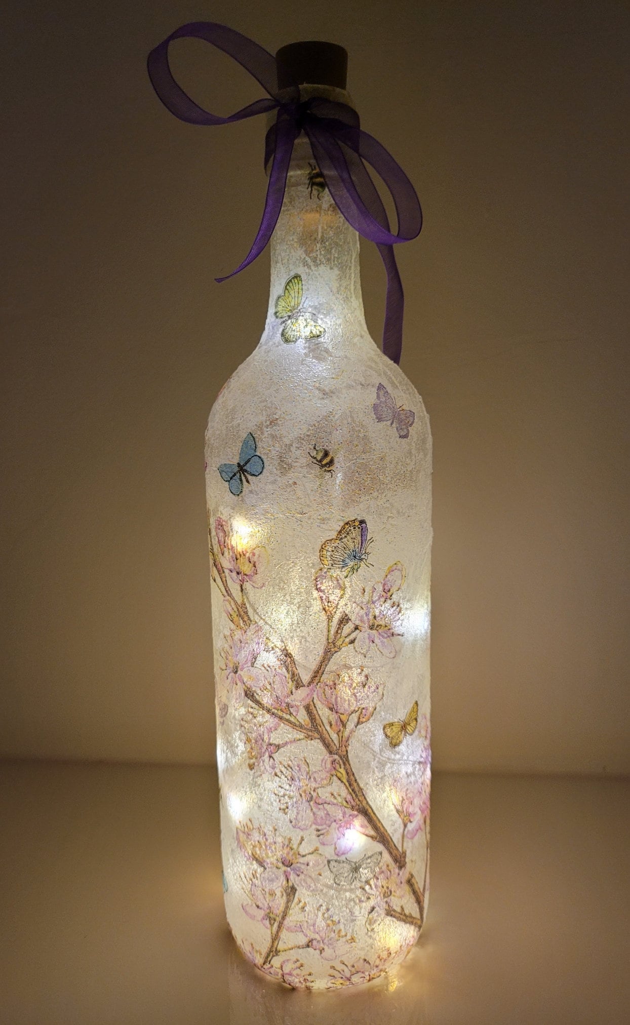 Flower Butterfly Bottle Lamp Wine Bottle Light Decoupage Etsy UK