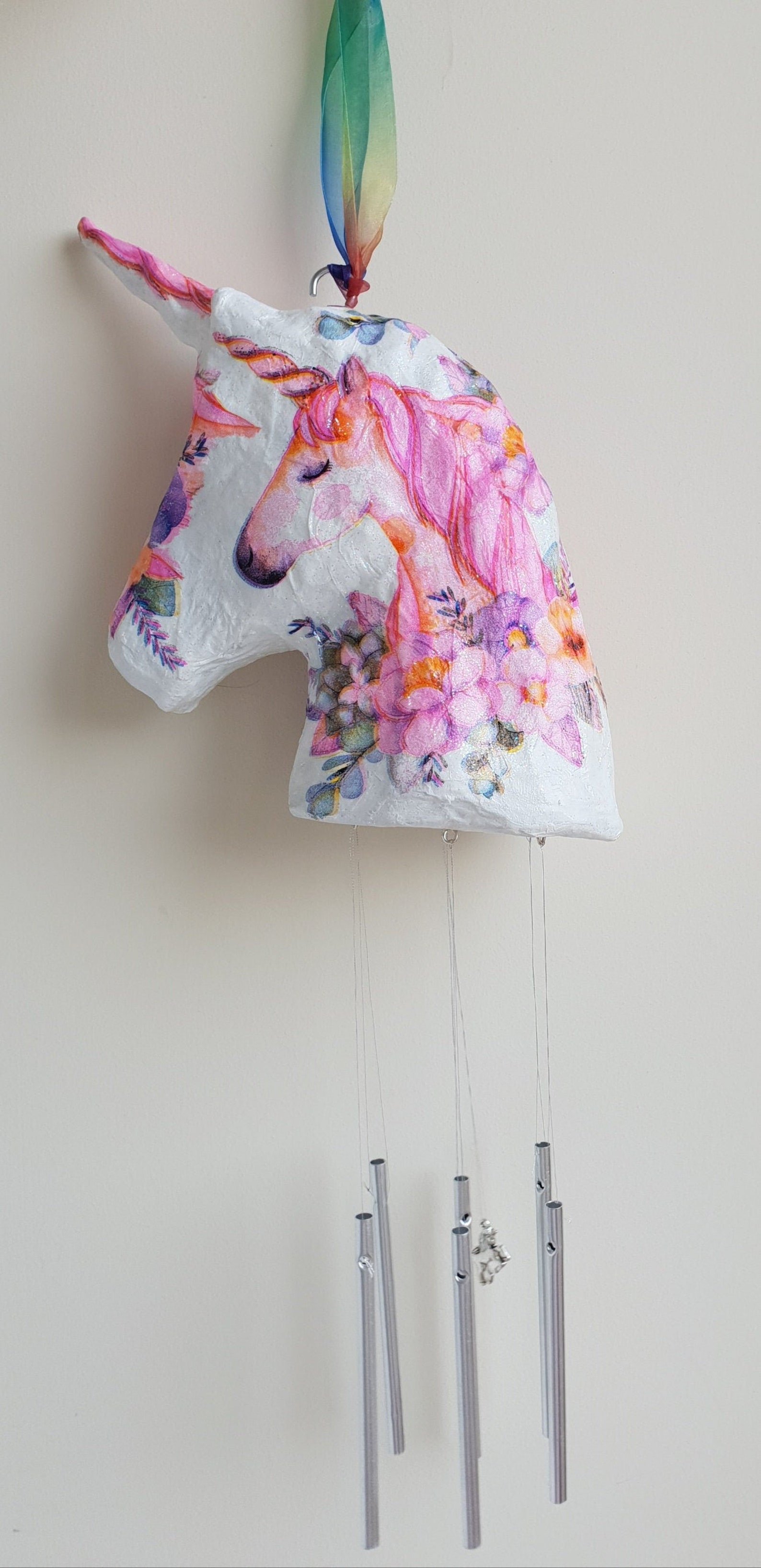 Unicorn Wind Chime Handmade Decoupage Etsy