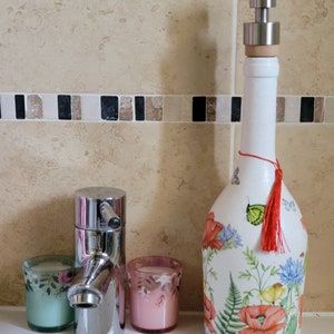 Recycled Bottle Dispenser, Decoupage Bottle Dispenser, Glass Dispenser, Bottle Crafts image 3