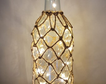 Braided Bottle Lamp, Rustic String Bottle Lamp, Bottle Light