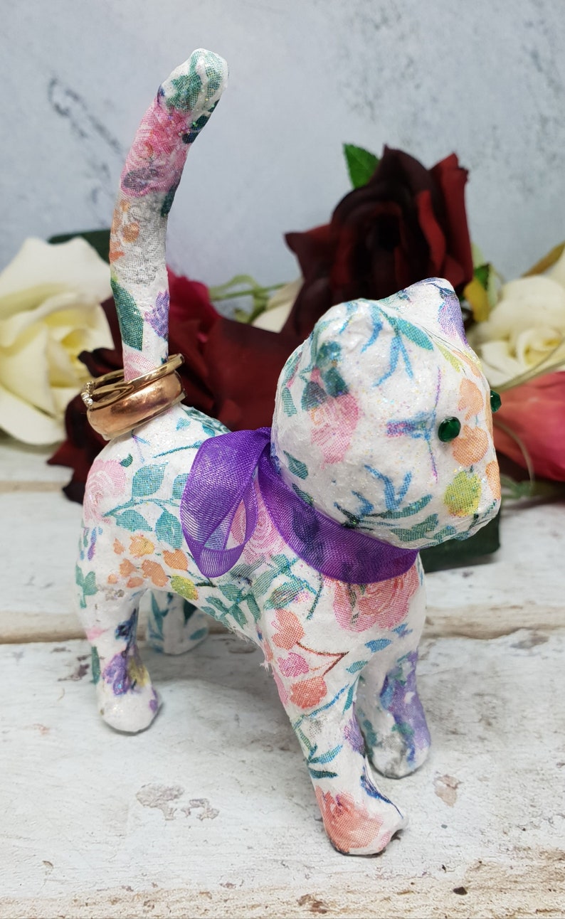 Decoupage Cat Ring Display Cat Ring Holder Cat Jewellery Etsy UK