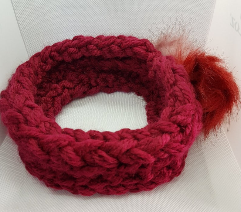 Mulberry Coloured Knitted Ear Warmer Pom Pom Ear Warmer Etsy