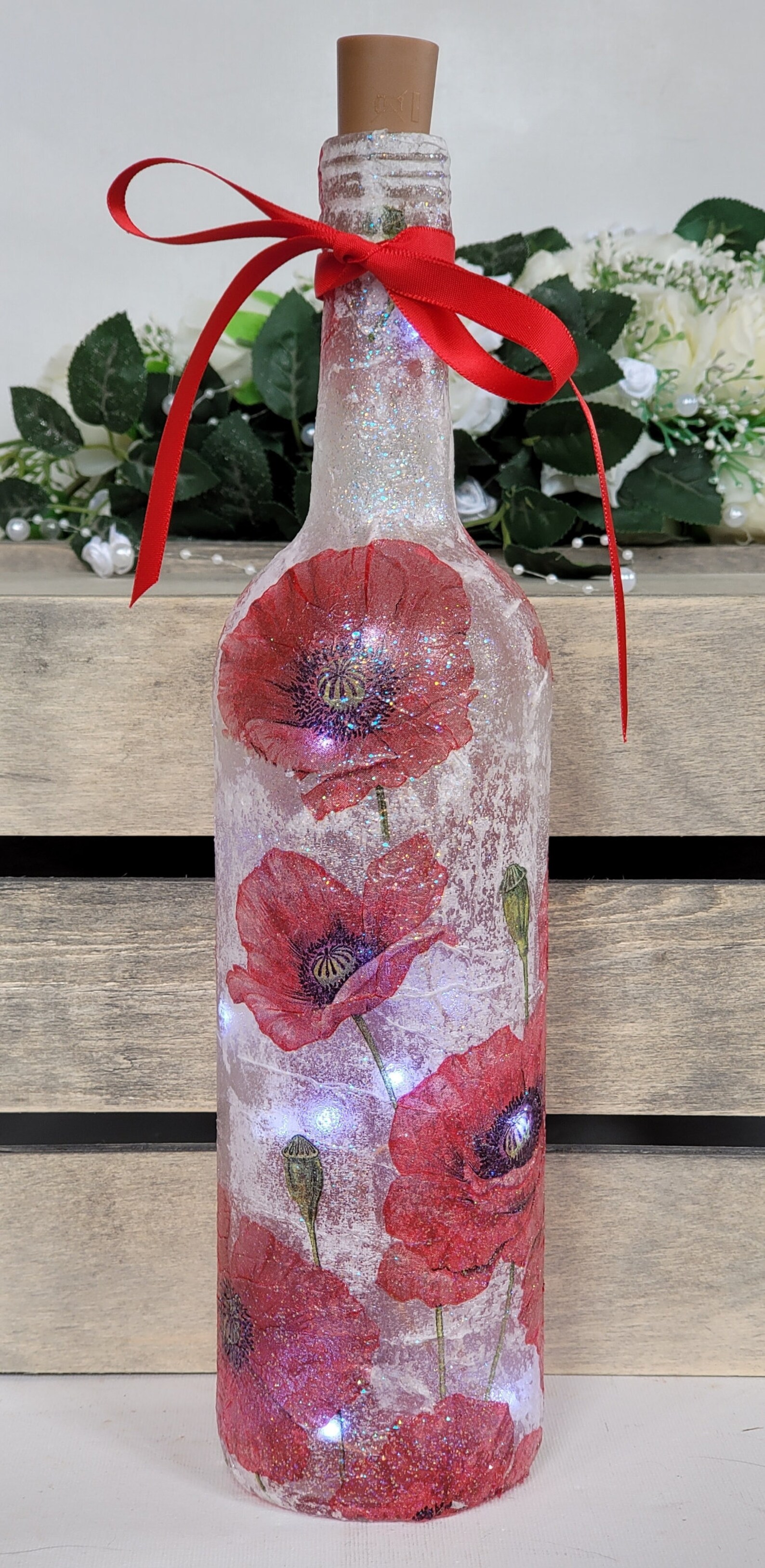 Poppy Light up Wine Bottle Decoupage Poppy Bottle Etsy UK
