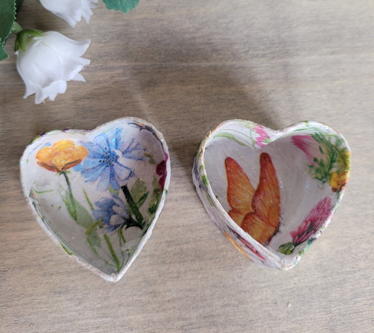 Trinket Box Miniature Heart Decoupage Heart Shaped Trinket Etsy