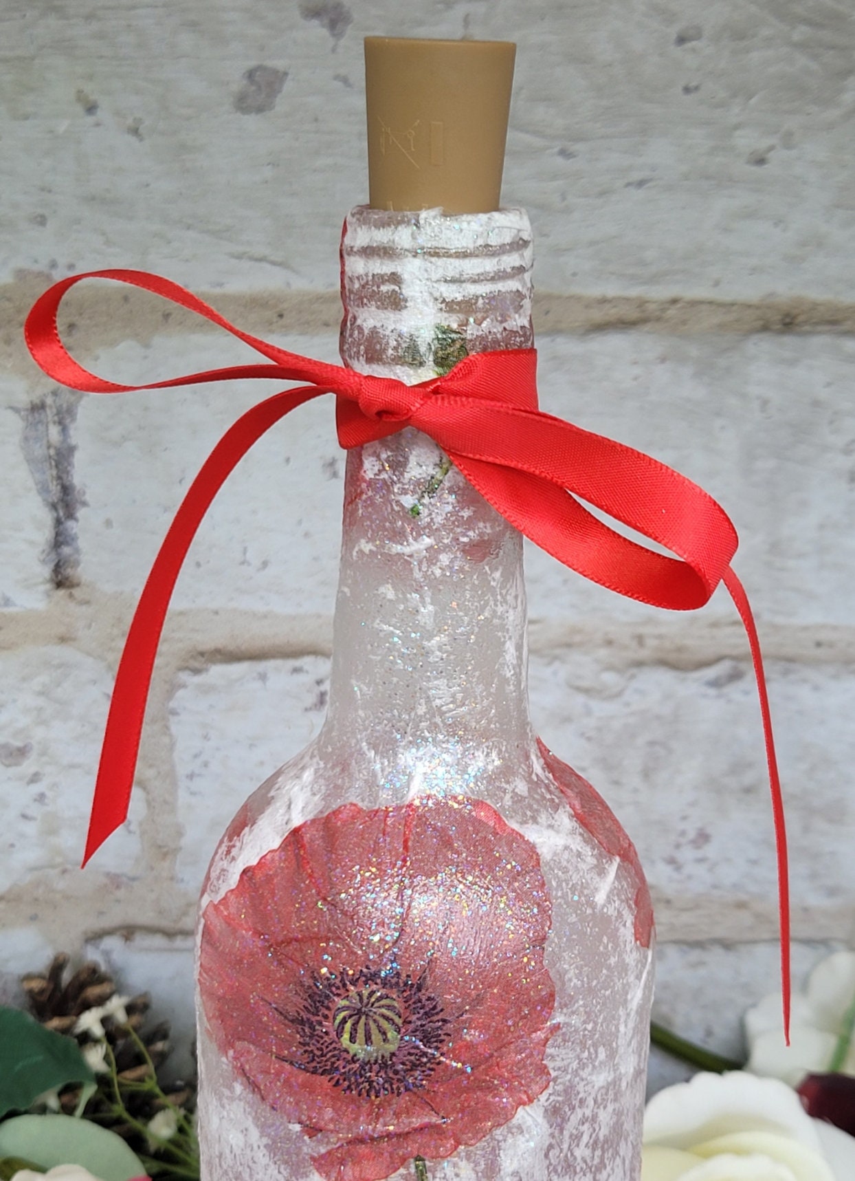 Poppy Light up Wine Bottle Decoupage Poppy Bottle Etsy UK