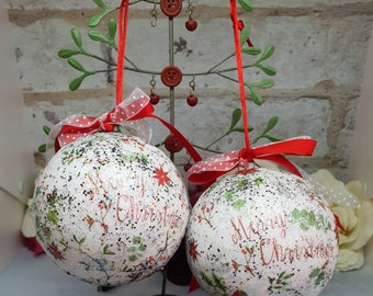 Handmade Christmas Baubles | Set of two Xmas Decorations | Decoupage Festive ornaments