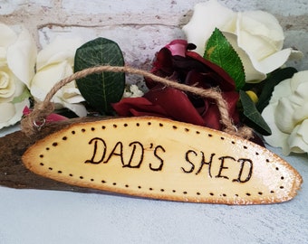 CLEARANCE!! Wooden Door Sign, Dad's Shed, Hand Carved Wooden Sign