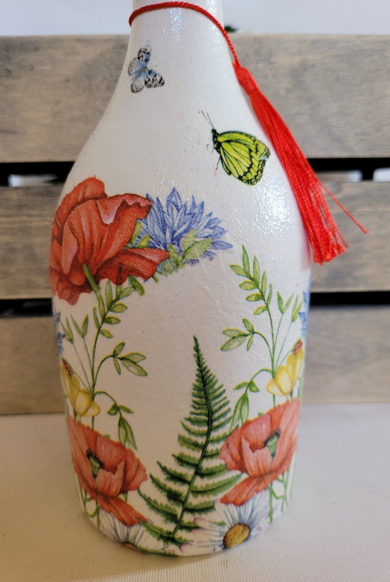 Recycled Bottle Dispenser, Decoupage Bottle Dispenser, Glass Dispenser, Bottle Crafts image 6