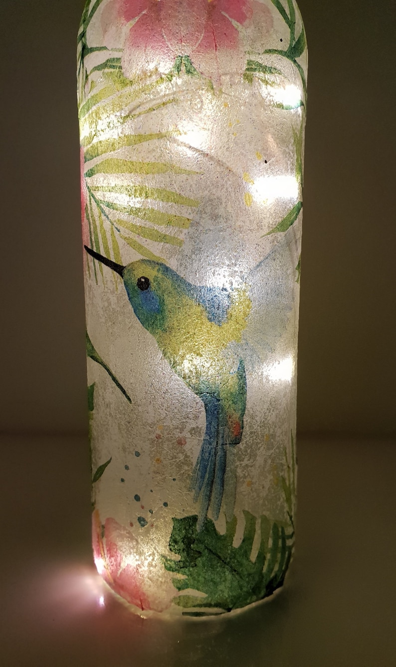 Hummingbird Bottle Lamp Decoupage Bottle Light Wine Bottle Etsy UK