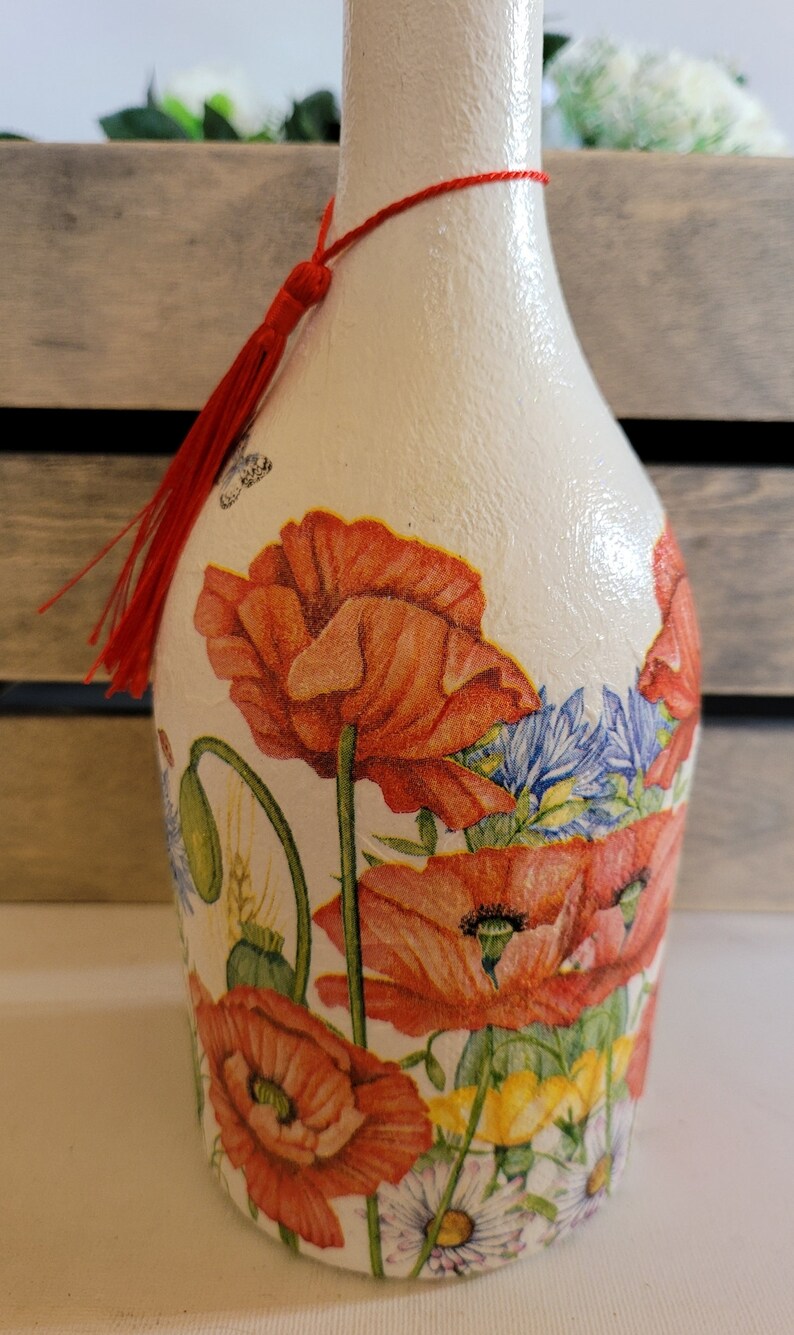 Recycled Bottle Dispenser, Decoupage Bottle Dispenser, Glass Dispenser, Bottle Crafts image 2