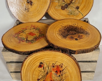 Decoupage Wildlife Table mats, Wood slice Table mats, Decoupage Wood slice Dinner Mats, Wildlife Dinner Mats