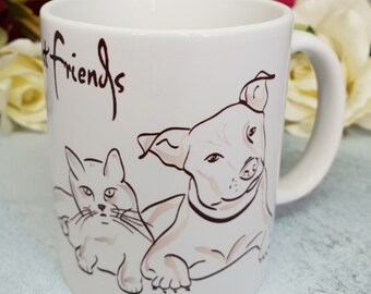 Cat and Dog Mug, Cat And Dog 'Best Friends', Best Friend's Mug, White Ceramic Mug