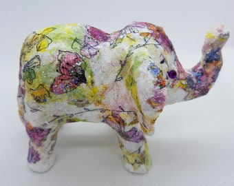 Handmade Floral Decoupage Elephant Ring Holder: Animal Lover Gift