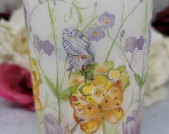 Decoupage Flower and Butterflies Candle