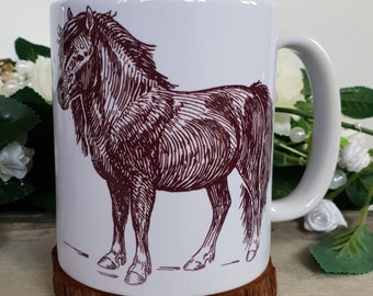 Pony Mug, Printed Pony Mug, Horse Mug, White Ceramic Mug, Horse Coffee Mug